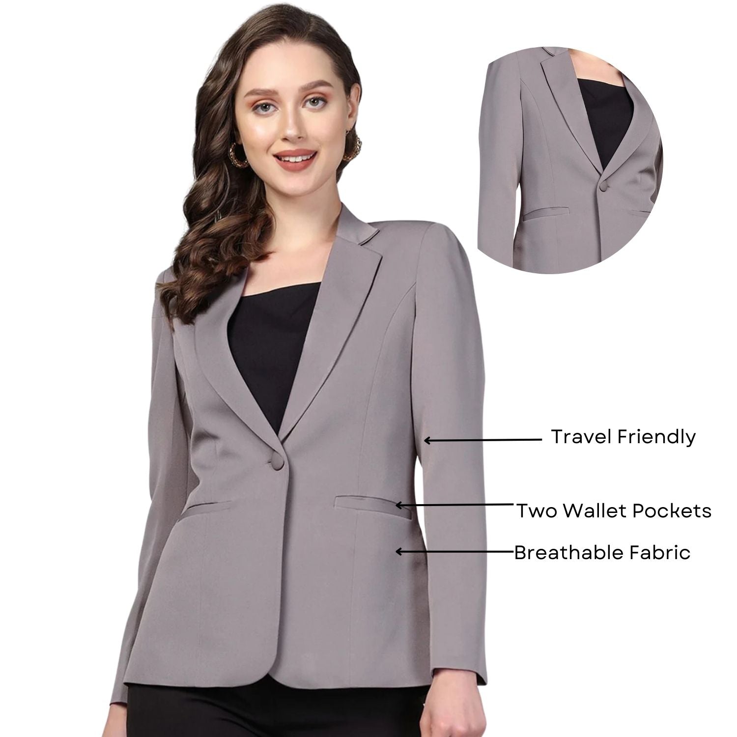 Notch Collar Stretch blazer- Grey