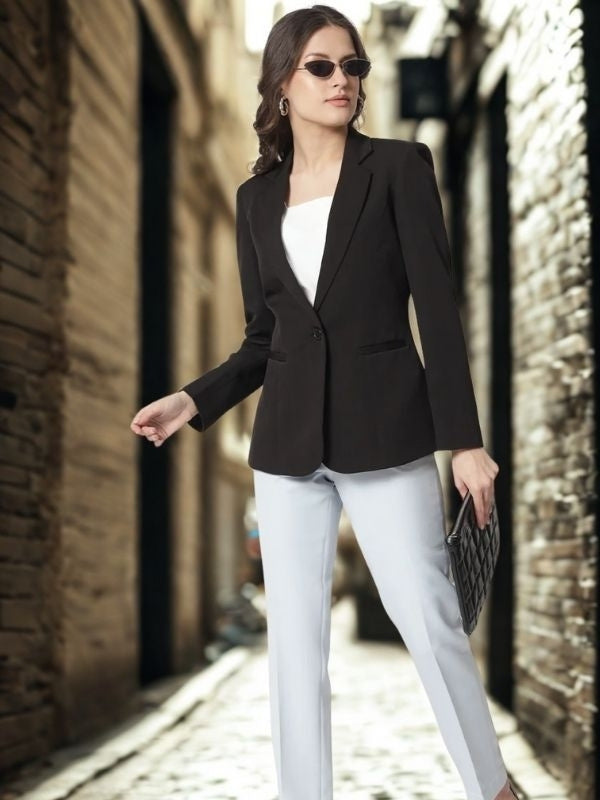 Women Notched Lapel Slim-Fit Single Breasted Blazer