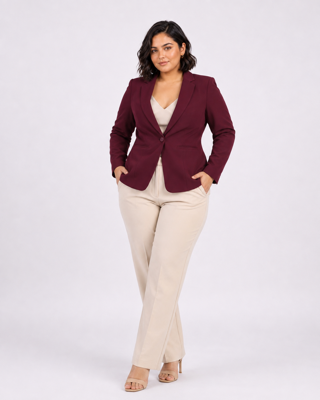 Women Maroon Notched Collar Blazer
