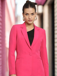 Women Notched Lapel Collar Single-Breasted Formal Blazer