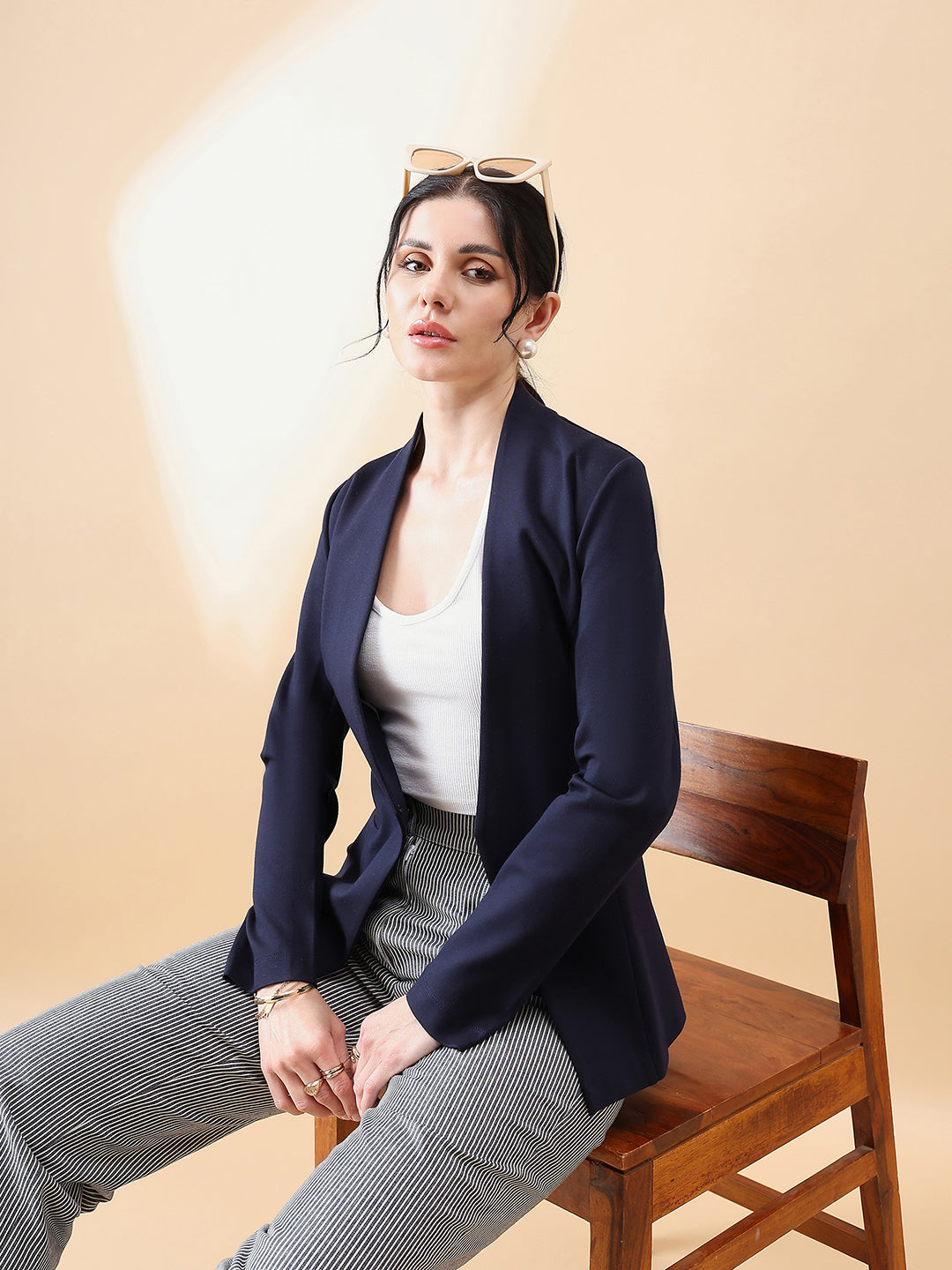 White shirt and navy blue blazer cheap