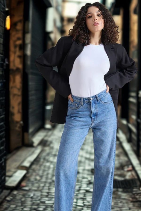 Women Oversized Fit Single Breasted Notched Lapel Collar Blazer