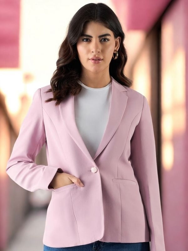 Women Notched Lapel Collar Tailored-Fit Single-Breasted Blazer