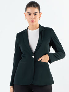 Bottle Green Classic Notched Lapel Tailored Fit Blazer in Stretchable Fabric