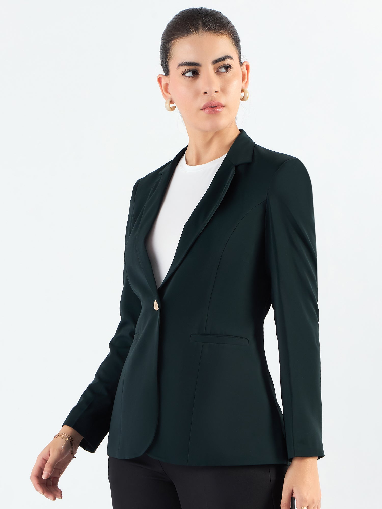 Bottle Green Classic Notched Lapel Tailored Fit Blazer in Stretchable Fabric