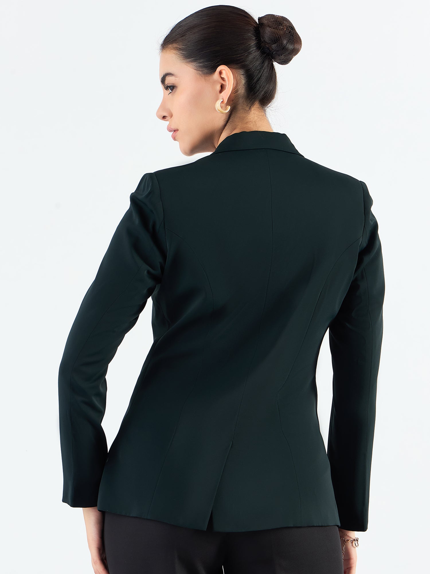 Bottle Green Classic Notched Lapel Tailored Fit Blazer in Stretchable Fabric