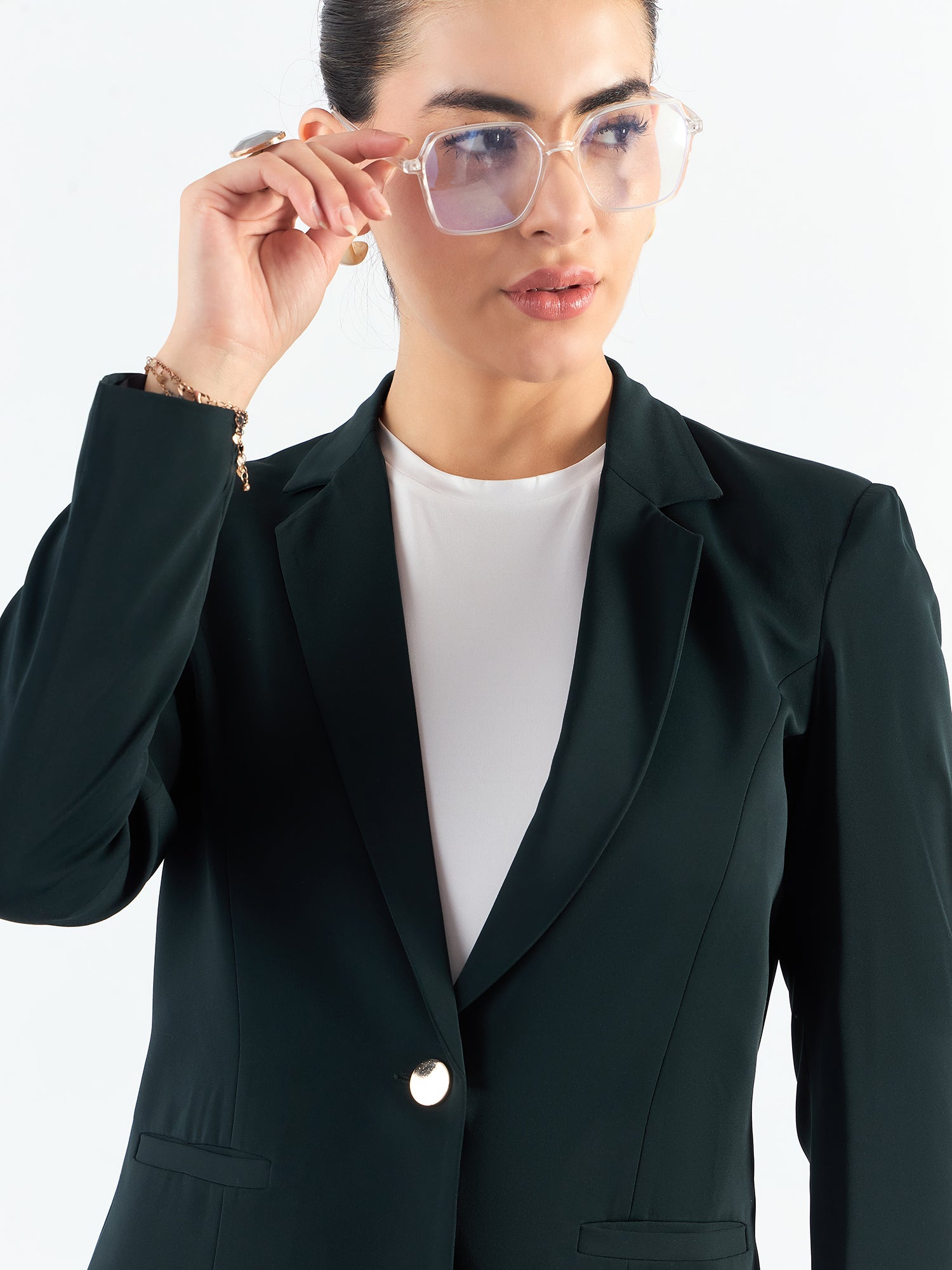 Bottle Green Classic Notched Lapel Tailored Fit Blazer in Stretchable Fabric