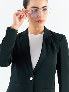 Bottle Green Classic Notched Lapel Tailored Fit Blazer in Stretchable Fabric