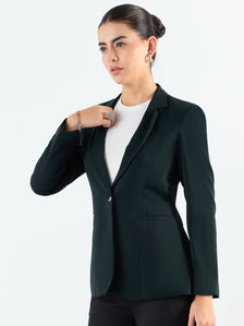 Bottle Green Classic Notched Lapel Tailored Fit Blazer in Stretchable Fabric
