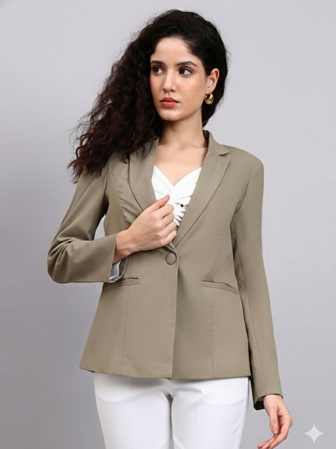 Women Green Notched Lapel Blazer