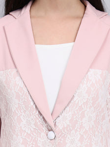 Women Baby Pink Blazer with Lace Panel Detail