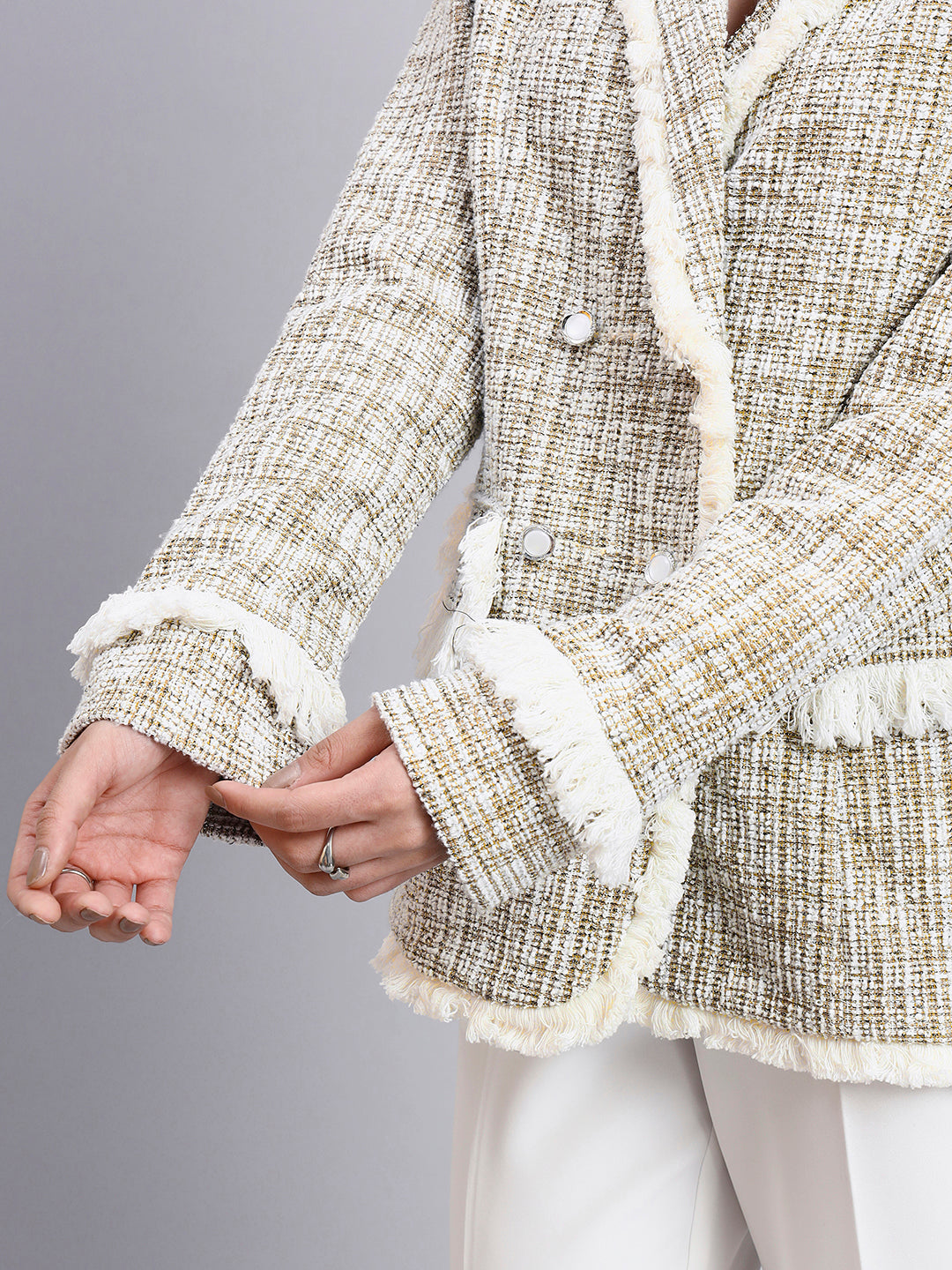 Classic beige warm tweed stretchable Blazer