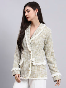 Classic beige warm tweed stretchable Blazer