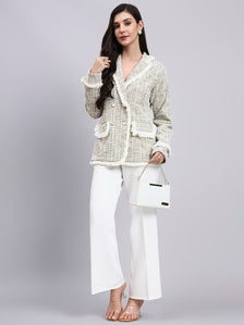 Classic beige warm tweed stretchable Blazer