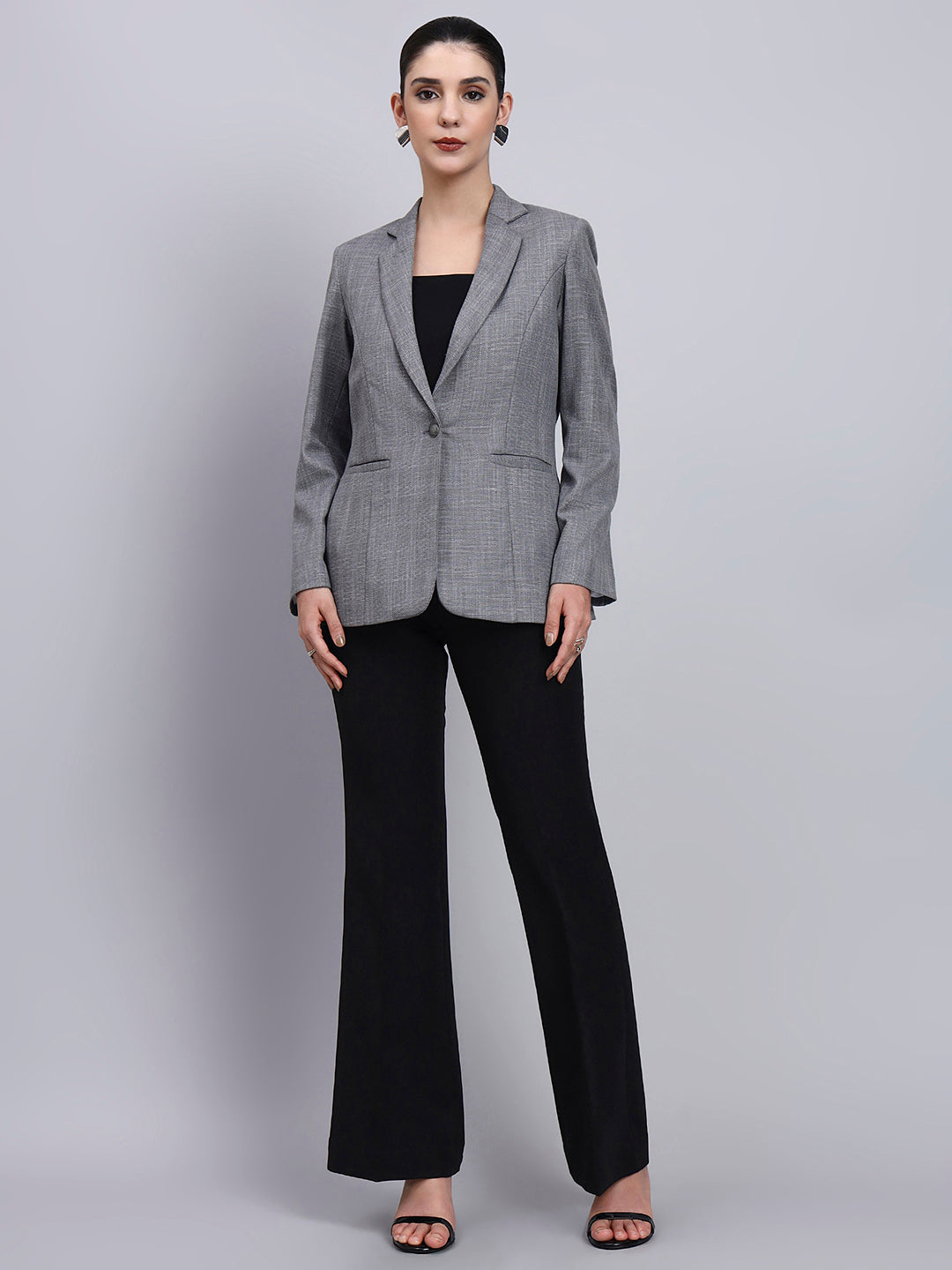 Tailored Grey Blazer with oxidized button