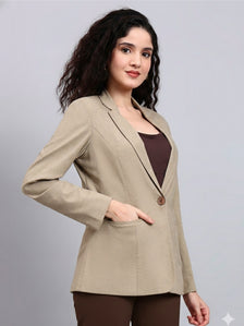 Women Beige Notched Lapel Blazer
