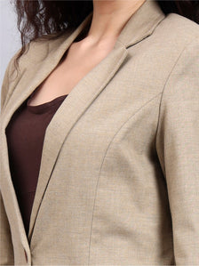 Women Beige Notched Lapel Blazer