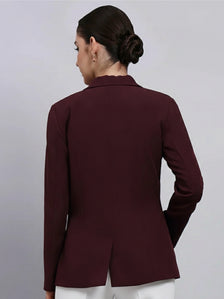 Women Burgundy Notched Lapel Blazer