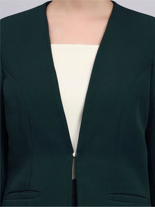 Women Green Lapel Less Blazer