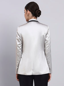Women Silver Notched Lapel Blazer