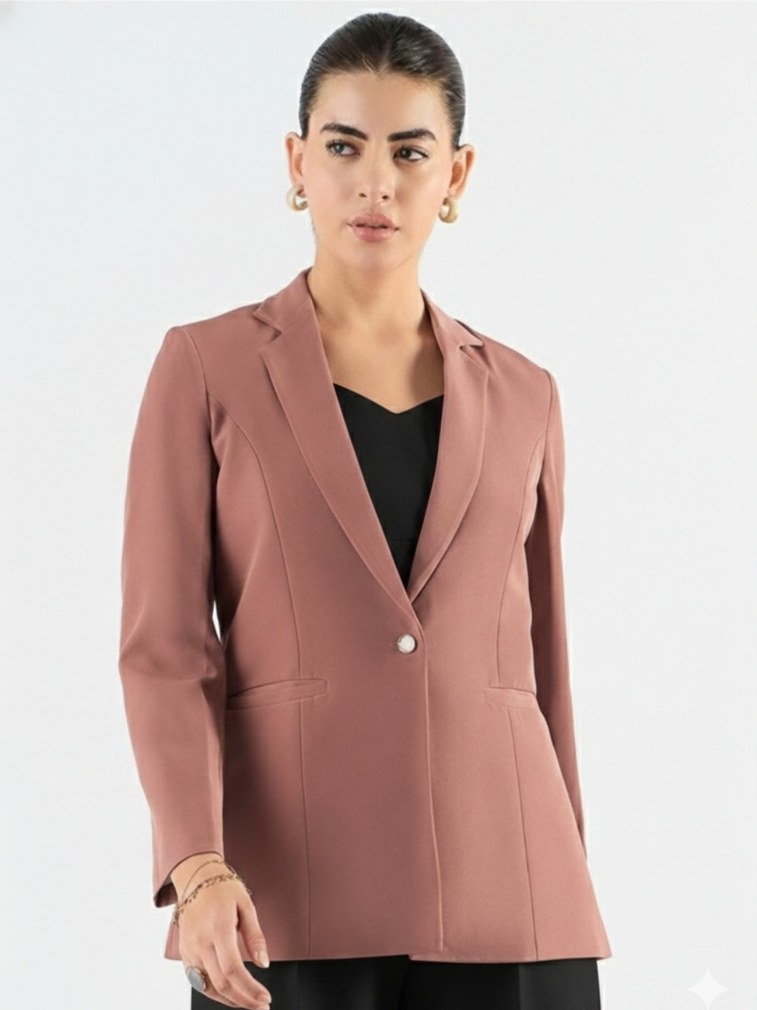 Women Peach Notched Lapel Blazer