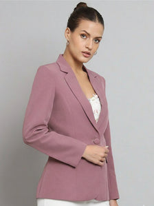 Notch Collar Stretch Blazer- Dusty Pink