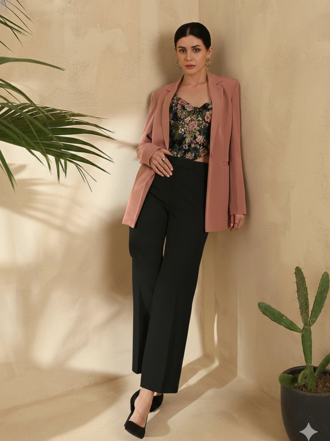 Women Peach Single-Breasted Blazer