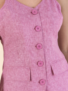 Women V-Neckline vest with straight-fit Bleached Mauve textured co-ords set