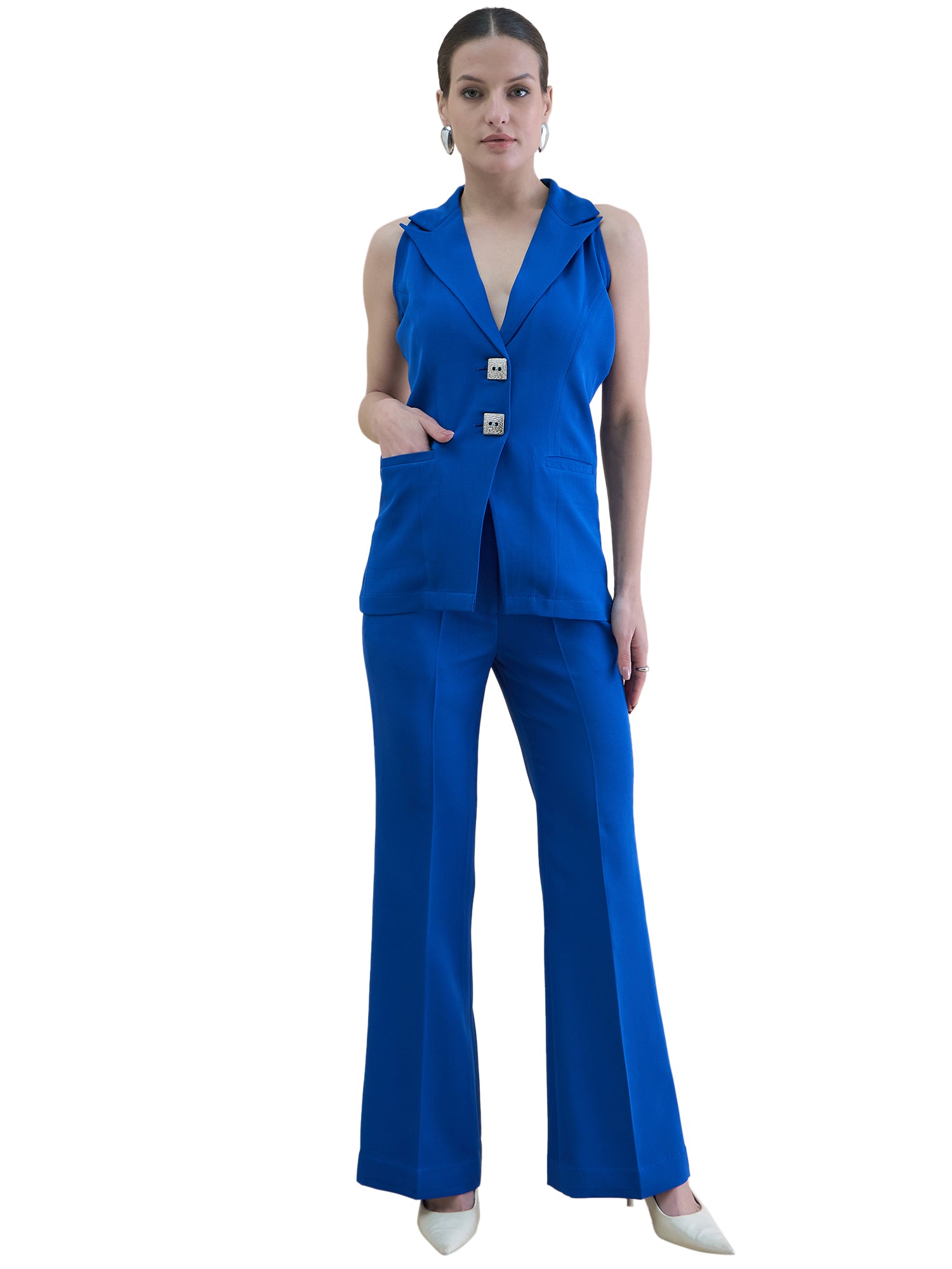 Women Ink Blue Halter Neck Co-Ord set