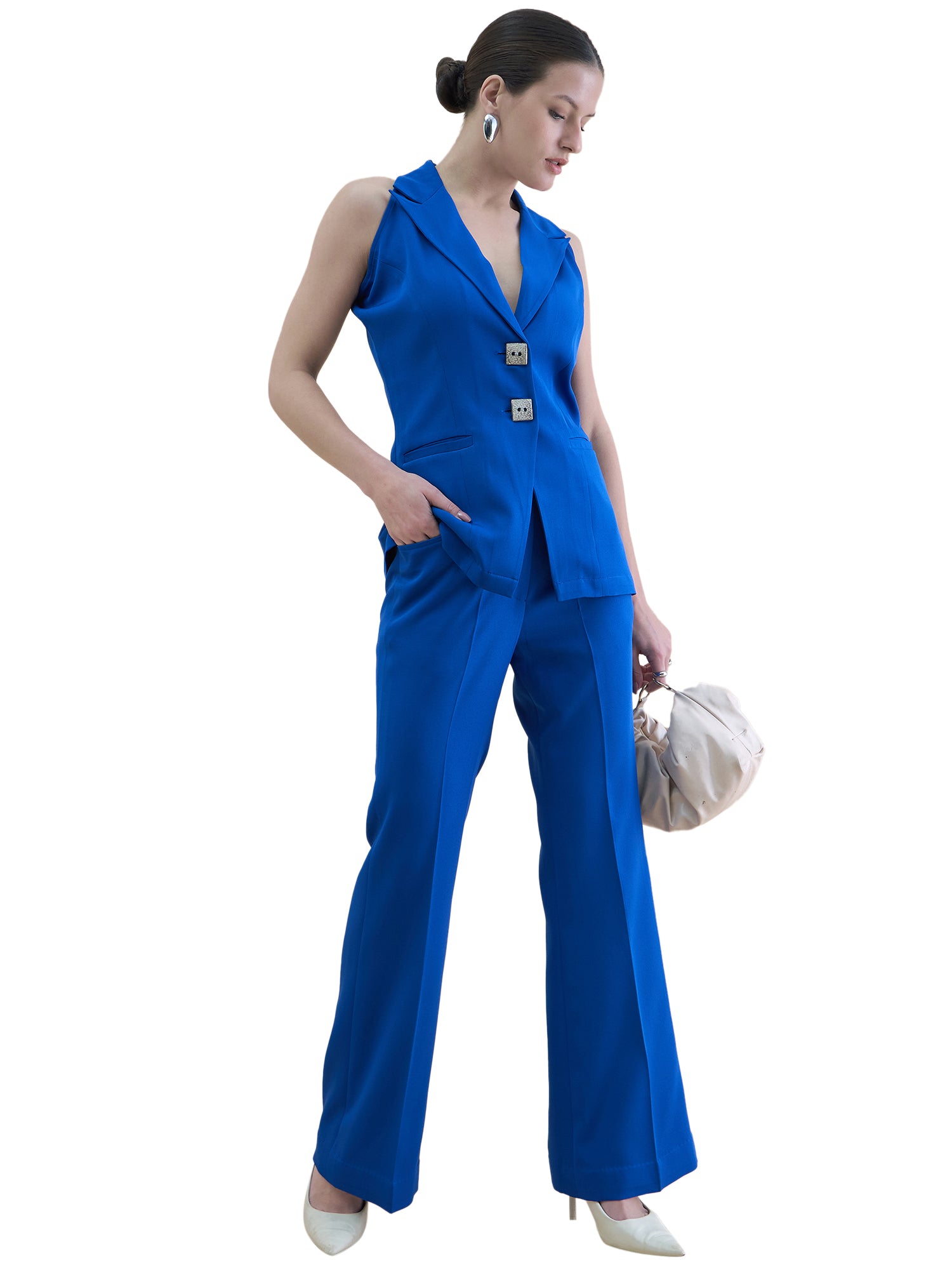 Women Ink Blue Halter Neck Co-Ord set