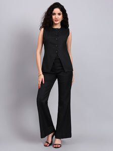 Black Pinstriped Co-Ord Set With Sleek Tailored Flair