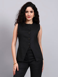 Black Pinstriped Co-Ord Set With Sleek Tailored Flair