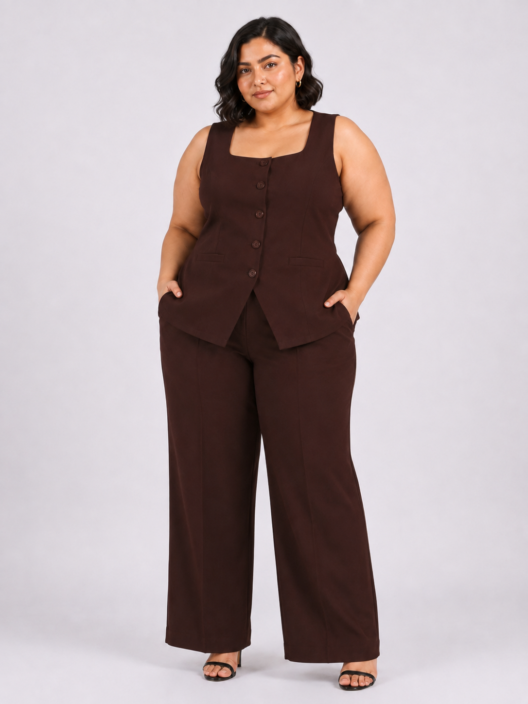 Women Brown Sleeveless Co-ord Set