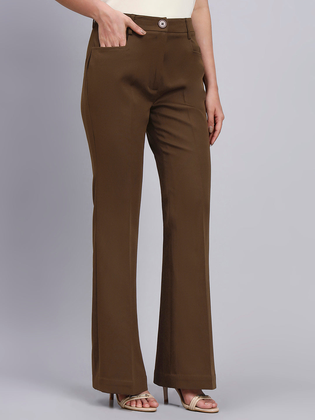 Women Brown Stretch Collared Co-Ord Set