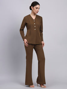 Tailored brown Co-Ord Set Featuring lace top with Flared Pants