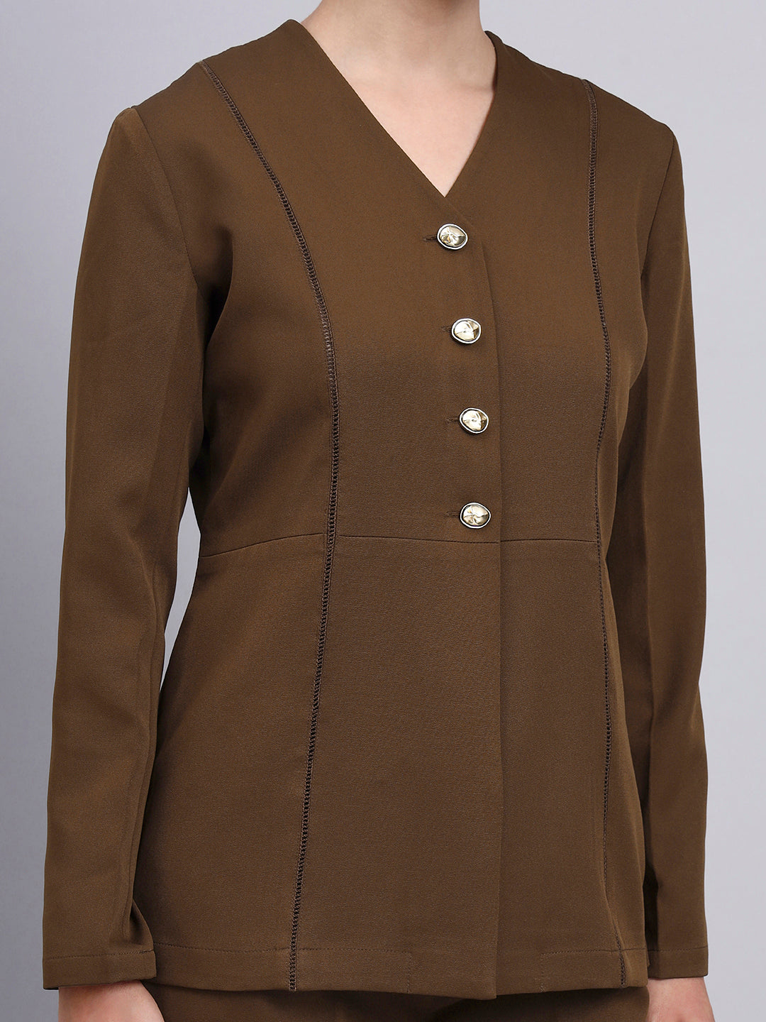 Tailored brown Co-Ord Set Featuring lace top with Flared Pants