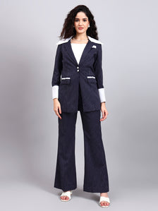 Navy Blue Oversized Contrast Peak Collar Blazer