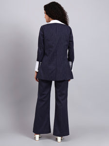 Navy Blue Oversized Contrast Peak Collar Blazer