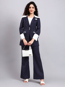 Navy Blue Oversized Contrast Peak Collar Blazer