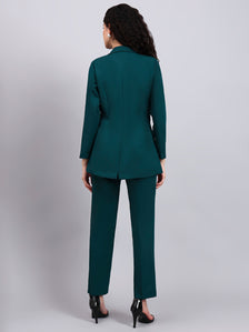 Chic Teal Green 3-Piece Set with Overplay Blazer, Camisole & Straight Trousers