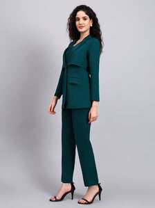 Chic Teal Green 3-Piece Set with Overplay Blazer, Camisole & Straight Trousers