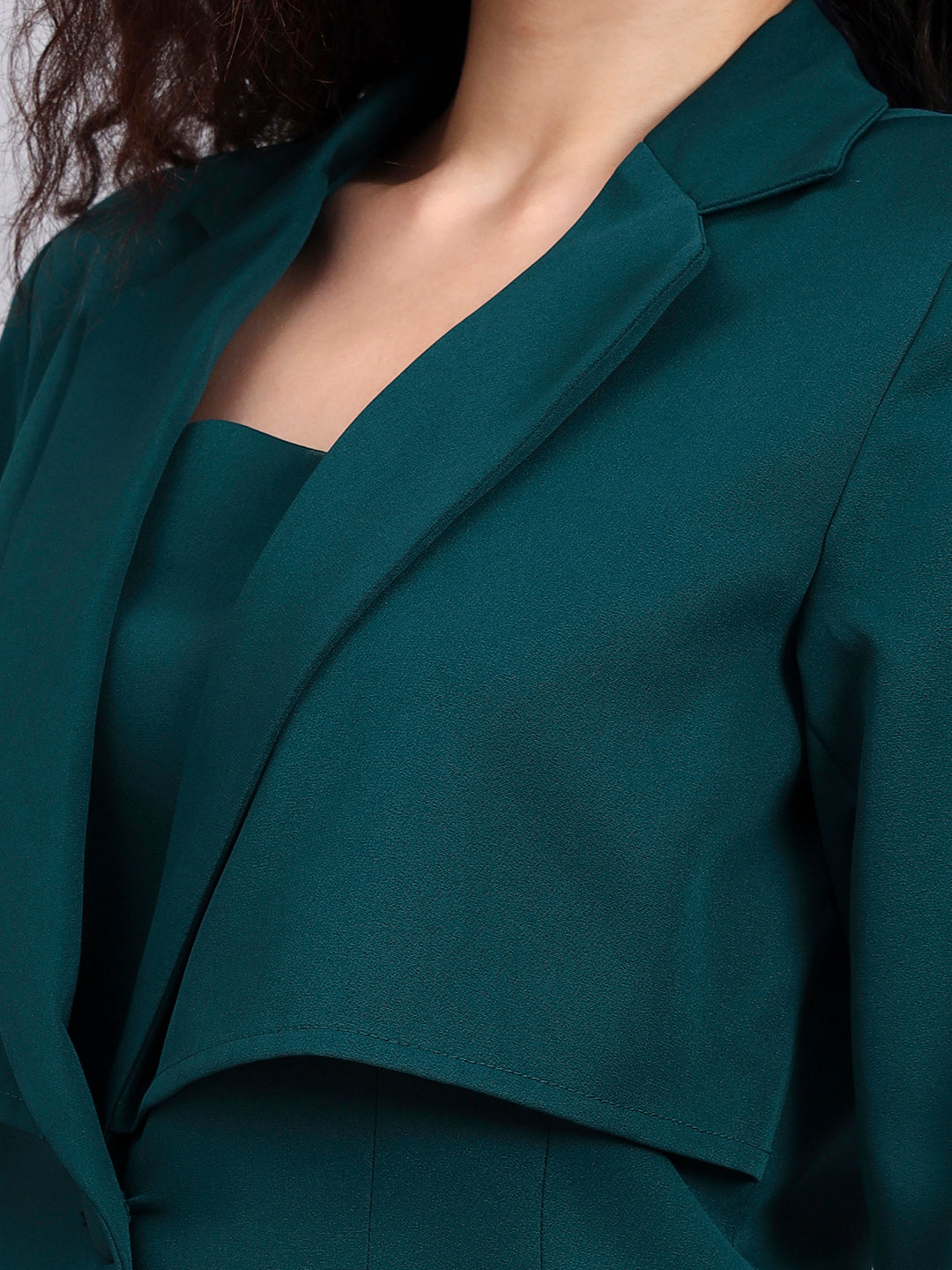 Chic Teal Green 3-Piece Set with Overplay Blazer, Camisole & Straight Trousers