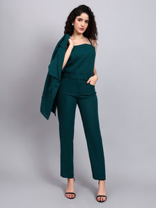 Chic Teal Green 3-Piece Set with Overplay Blazer, Camisole & Straight Trousers