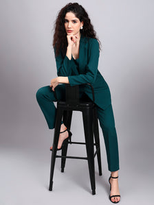 Chic Teal Green 3-Piece Set with Overplay Blazer, Camisole & Straight Trousers