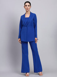 Tailored Cobalt Blue Co-Ord Set Featuring Peplum Blazer with Flared Pants