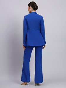 Tailored Cobalt Blue Co-Ord Set Featuring Peplum Blazer with Flared Pants