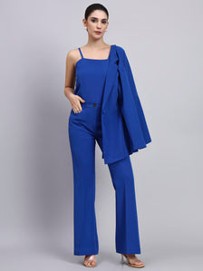 Tailored Cobalt Blue Co-Ord Set Featuring Peplum Blazer with Flared Pants