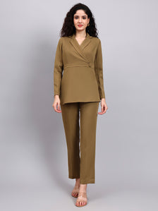 Power Dressing Willow Green Co-Ord Set Wrap Top With Straight Trousers