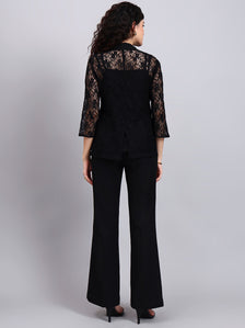 Black Lace Élan 3-Piece Co-Ord Set with Tailored Blazer, Camisole & Straight Trousers