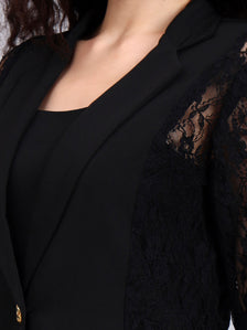 Black Lace Élan 3-Piece Co-Ord Set with Tailored Blazer, Camisole & Straight Trousers